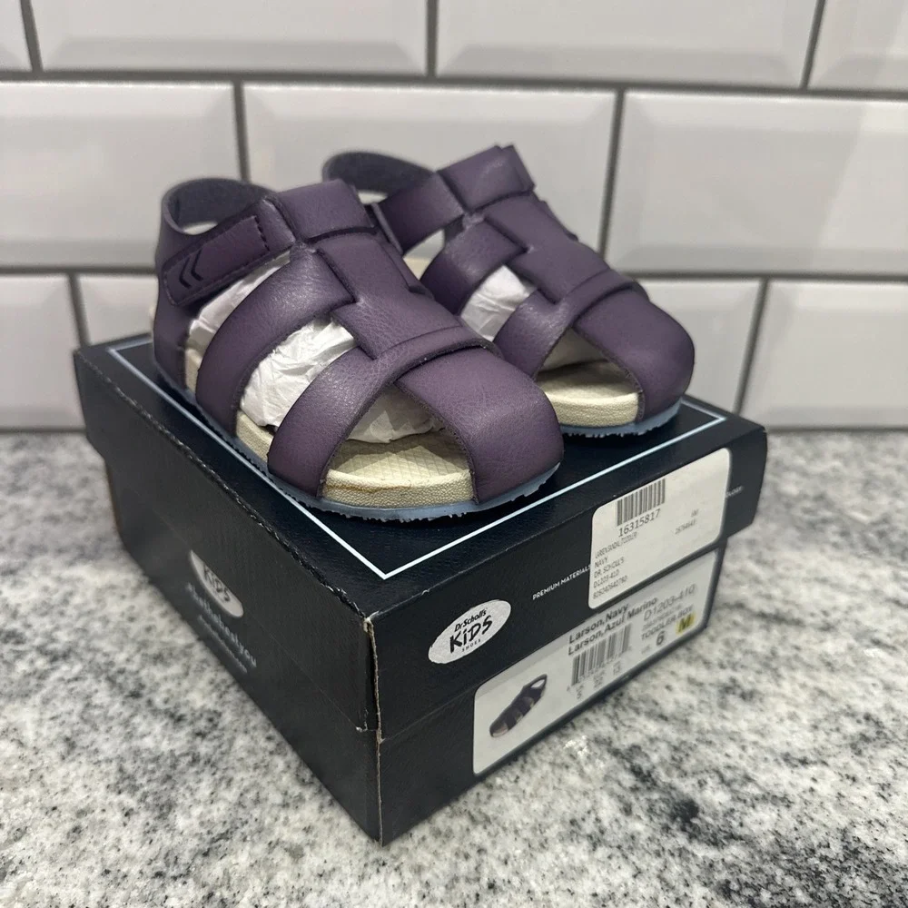 Dr Scholl's Toddler Larson Navy Fisherman Sandals 6 M Leather Hook & Loop Light‎